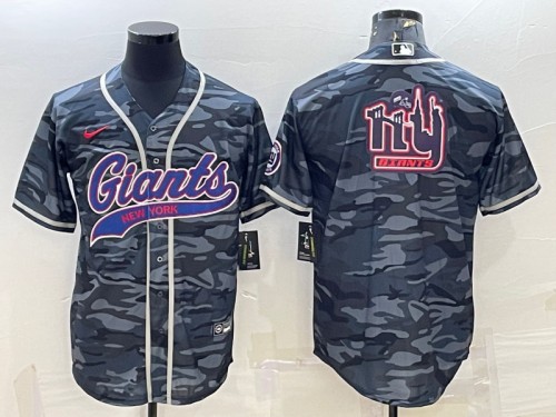 Men's New York Giants Gray Camo Team Big Logo With Patch Cool Base Stitched Baseball Jersey - Click Image to Close